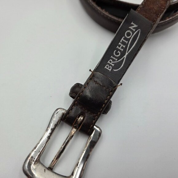 Vintage Brighton Belt Womens 30 Dark Brown Leather Silvertone Beads Western - Picture 4 of 8